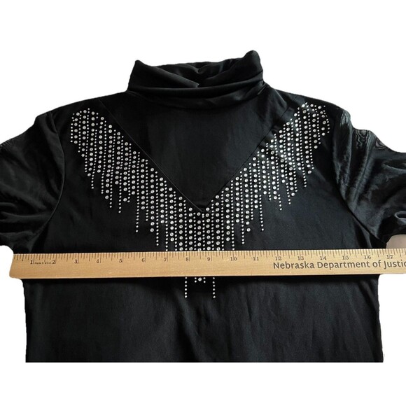 Women's Rhinestone V Turtleneck Mesh Neck and Long Sleeves Blouse Size Medium - Picture 3 of 3